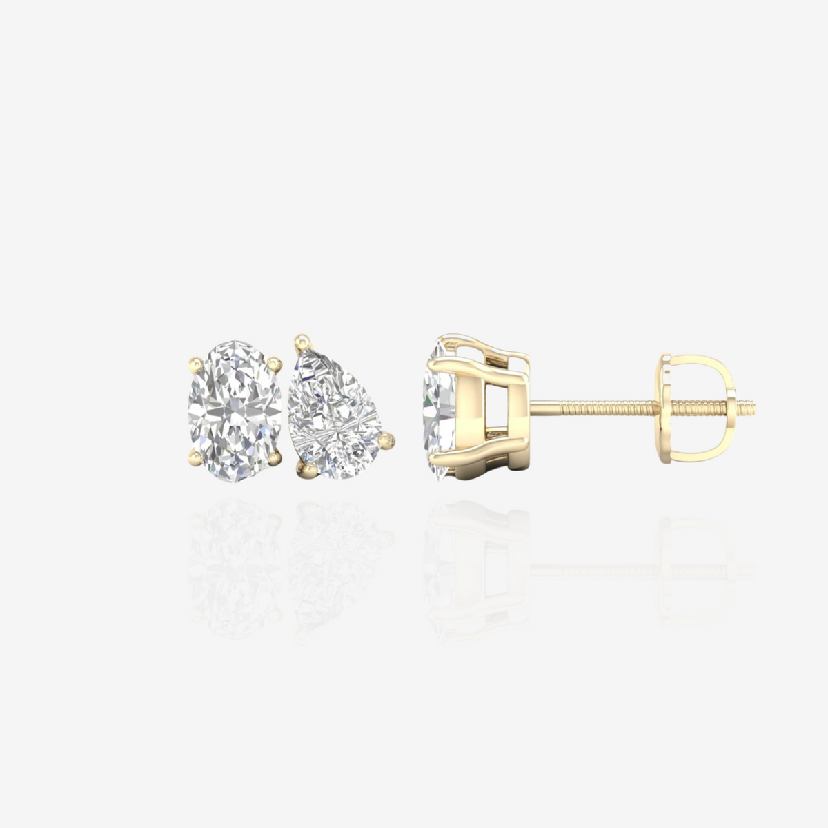 Oval and Pear Cut Moissanite Diamond Stud 14k Gold Earrings