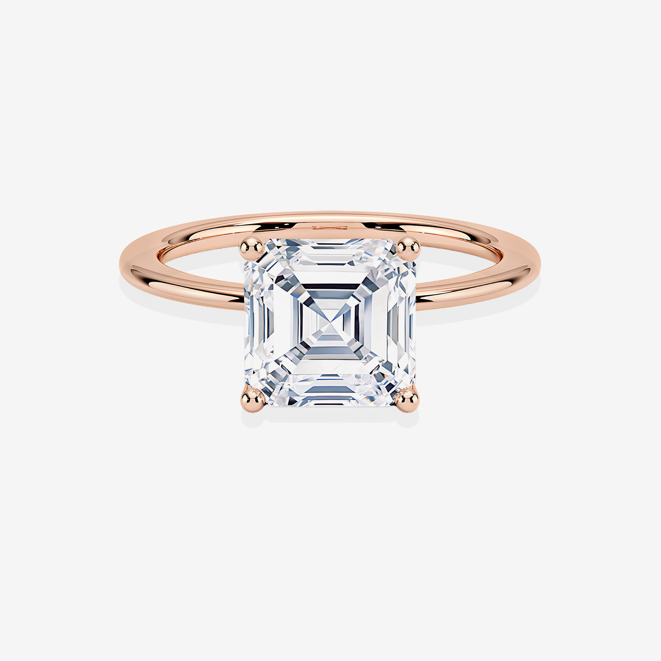 Asscher Cut Moissanite Diamond Classic Solitaire Engagement 14K Gold Ring