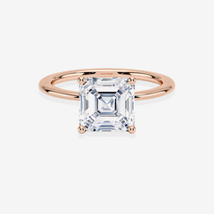 Asscher Cut Moissanite Diamond Classic Solitaire Engagement 14K Gold Ring