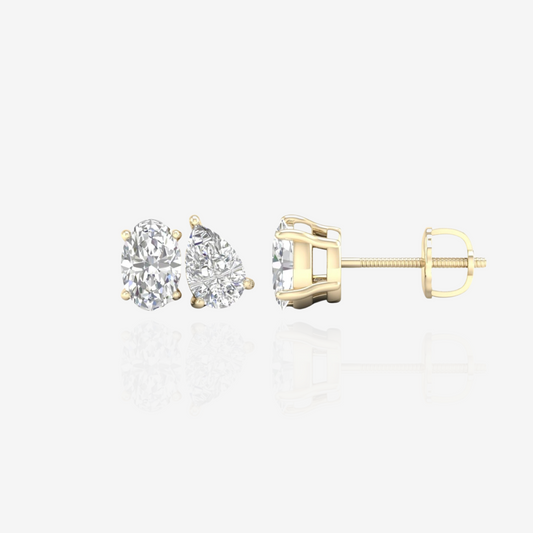 Oval and Pear Cut Lab Grown Diamond Stud 14k Gold Earrings