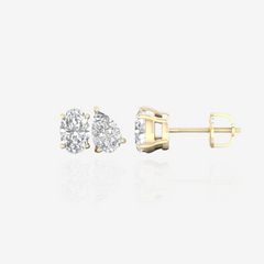 Oval and Pear Cut Moissanite Diamond Stud 18k Gold Earrings