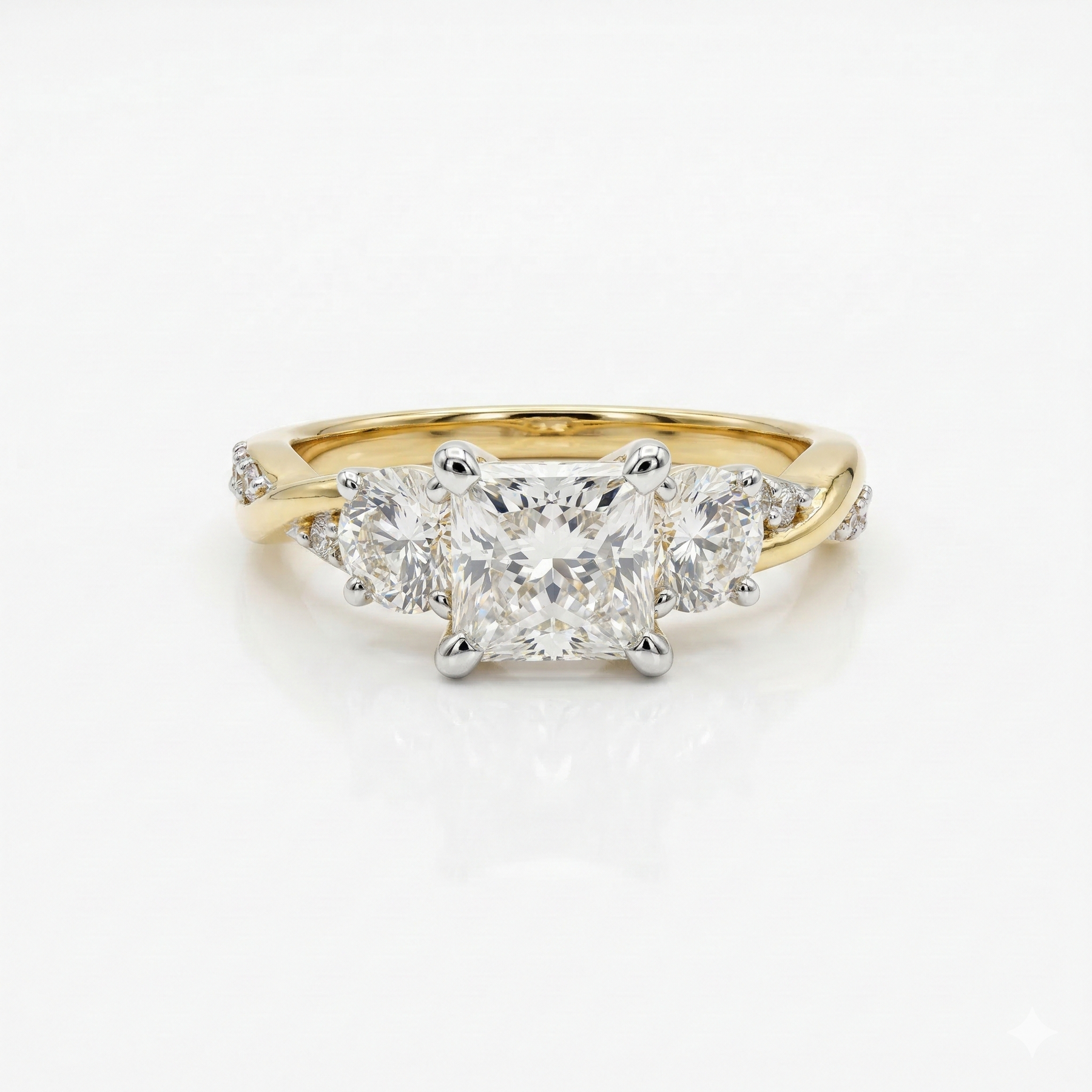 Princess & Round Cut Lab Grown Diamond 9K Gold Engagement Ring