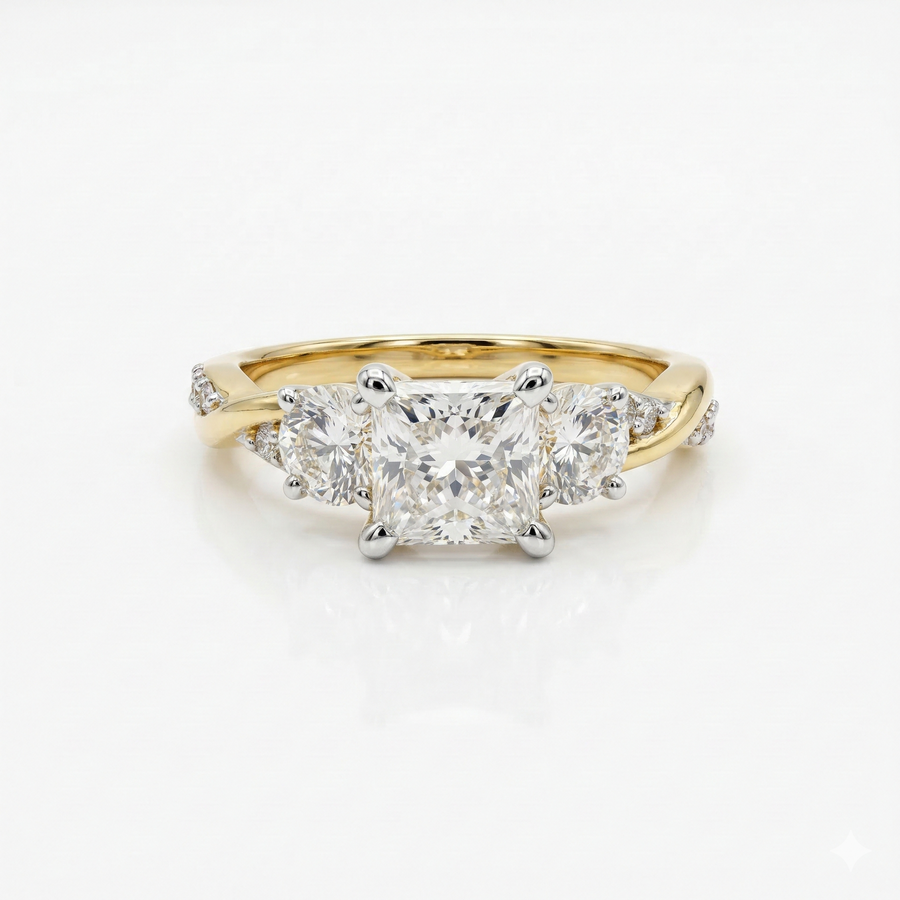 Princess & Round Cut Lab Grown Diamond 14K Gold Engagement Ring