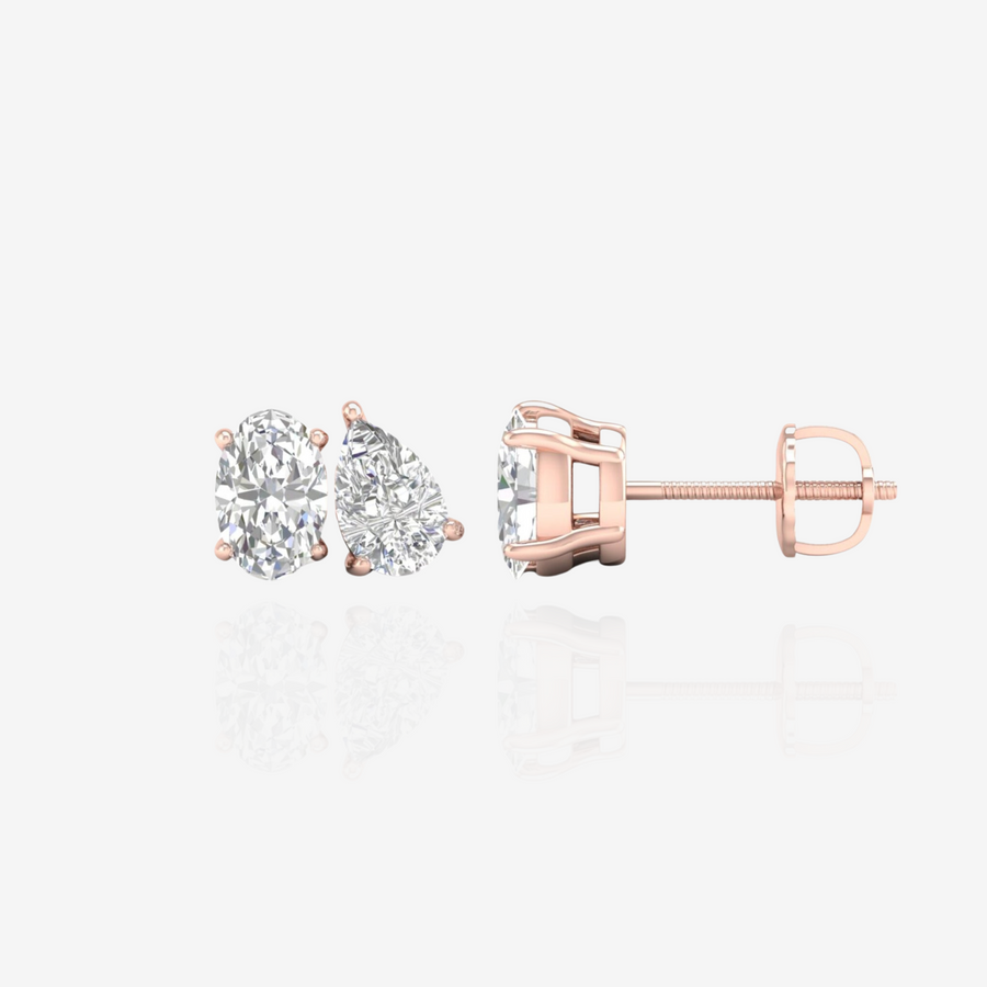 Oval and Pear Cut Moissanite Diamond Stud Sterling Silver Earrings
