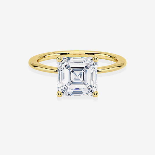 Asscher Cut Moissanite Diamond Classic Solitaire Engagement Sterling Silver Ring