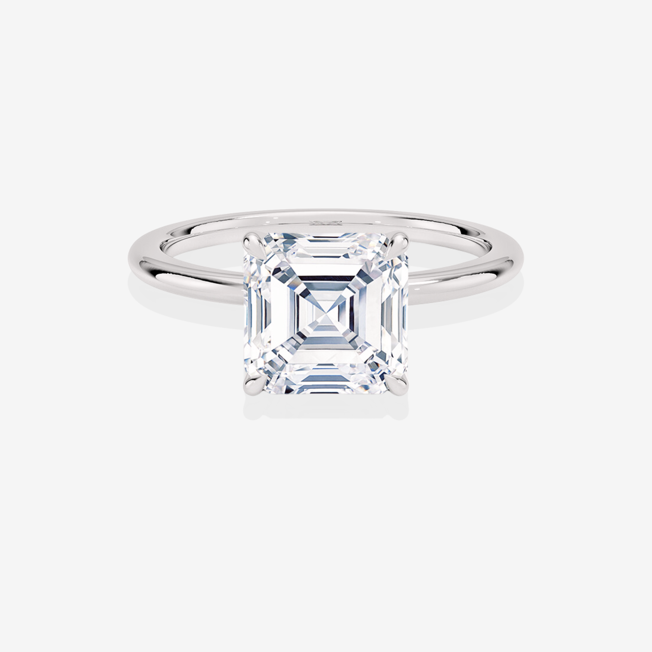 Asscher Cut Moissanite Diamond Petite Solitaire Engagement 18k Gold Ring