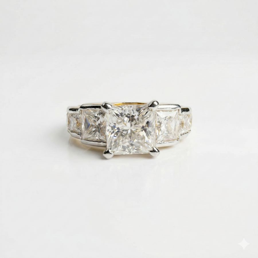 Princess Cut Moissanite Diamond 9K Gold Engagement Ring