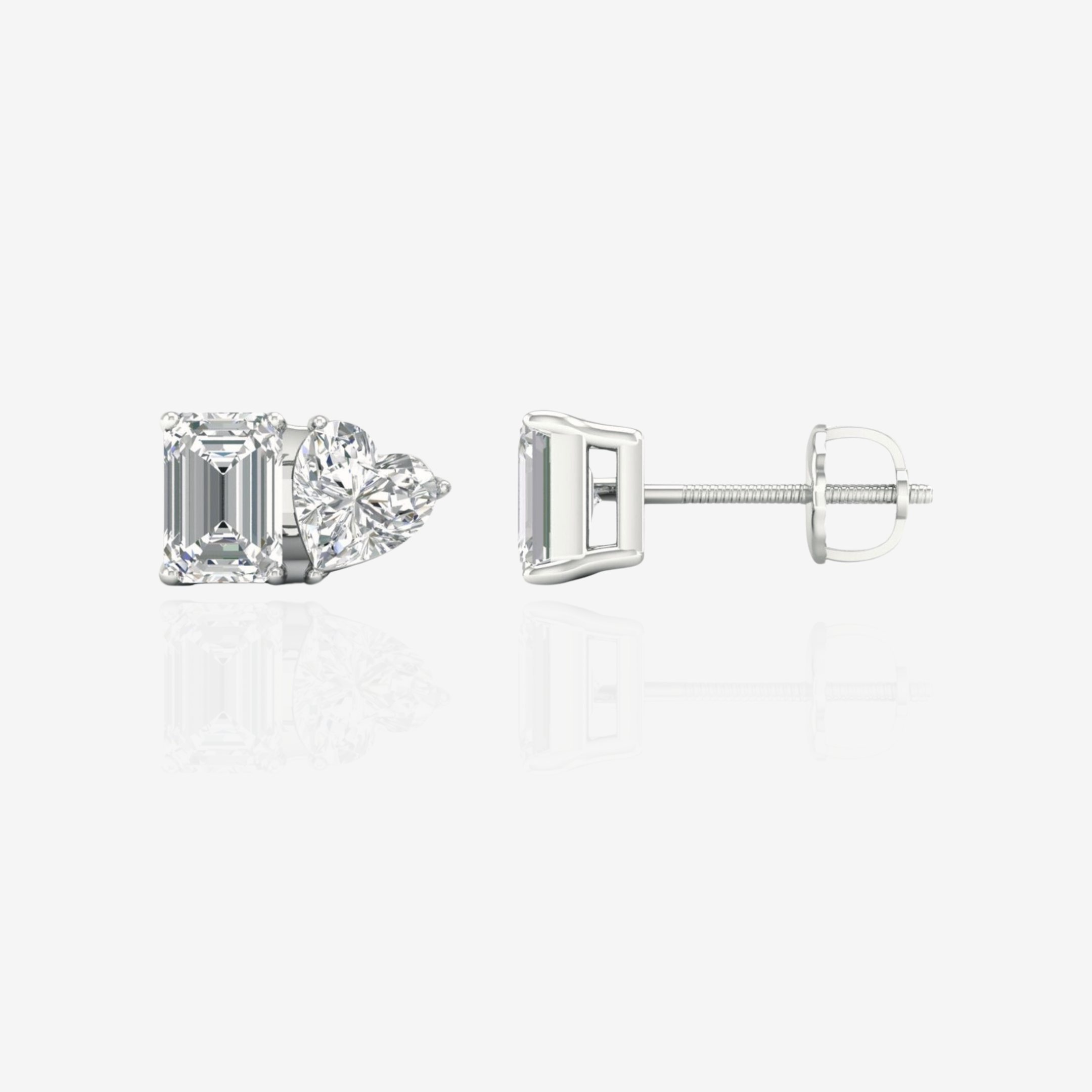 Emerald and Heart Cut Moissanite Diamond Stud Sterling Silver Earrings