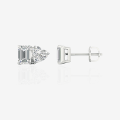 Emerald and Heart Cut Moissanite Diamond Stud Sterling Silver Earrings