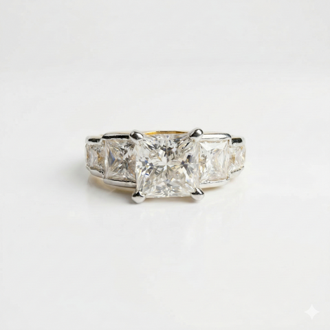 Princess Cut Moissanite Diamond 18K Gold Engagement Ring