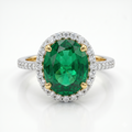 Synthetic Green Oval Cut & Moissanite Diamond Engagement Sterling Silver Ring