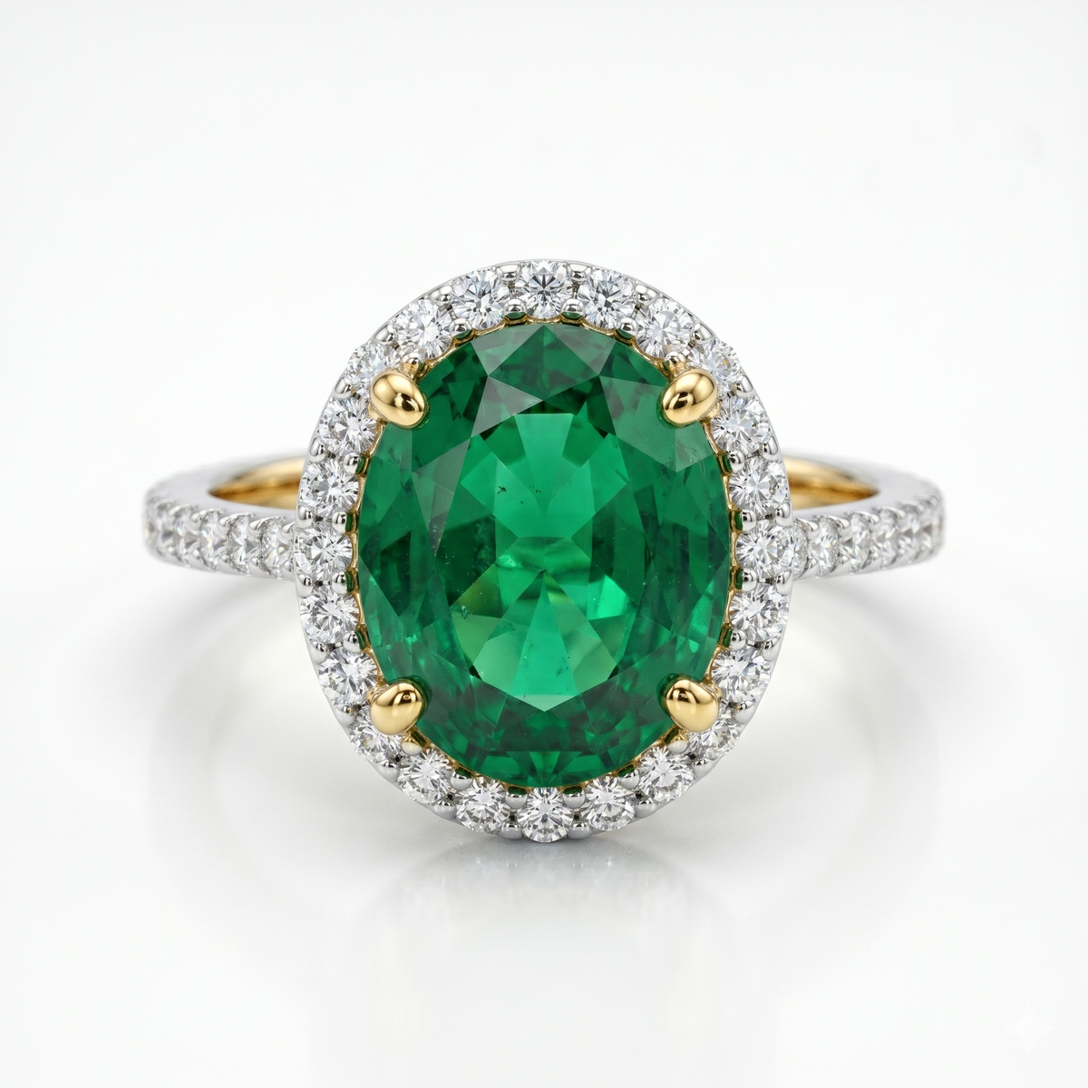 Synthetic Green Oval Cut & Moissanite Diamond Engagement Sterling Silver Ring