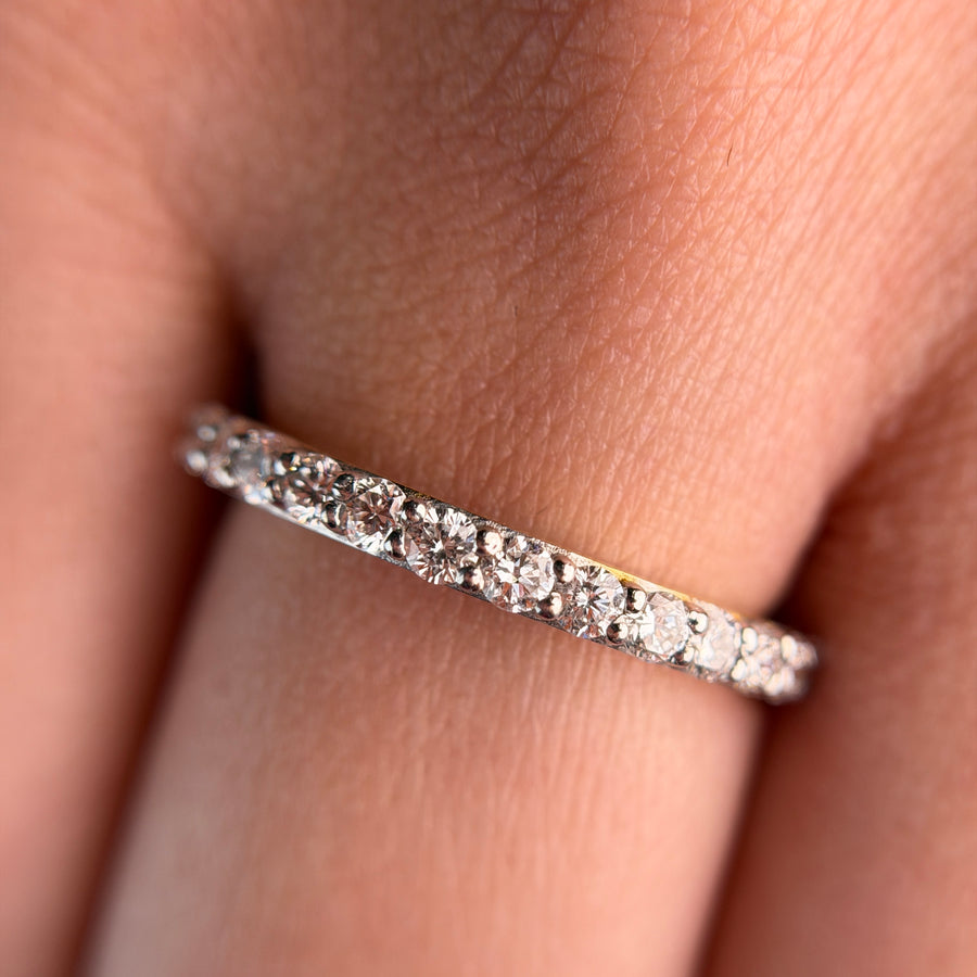 Pavé Eternity Round Cut Moissanite Diamond Engagement 18K Gold Ring