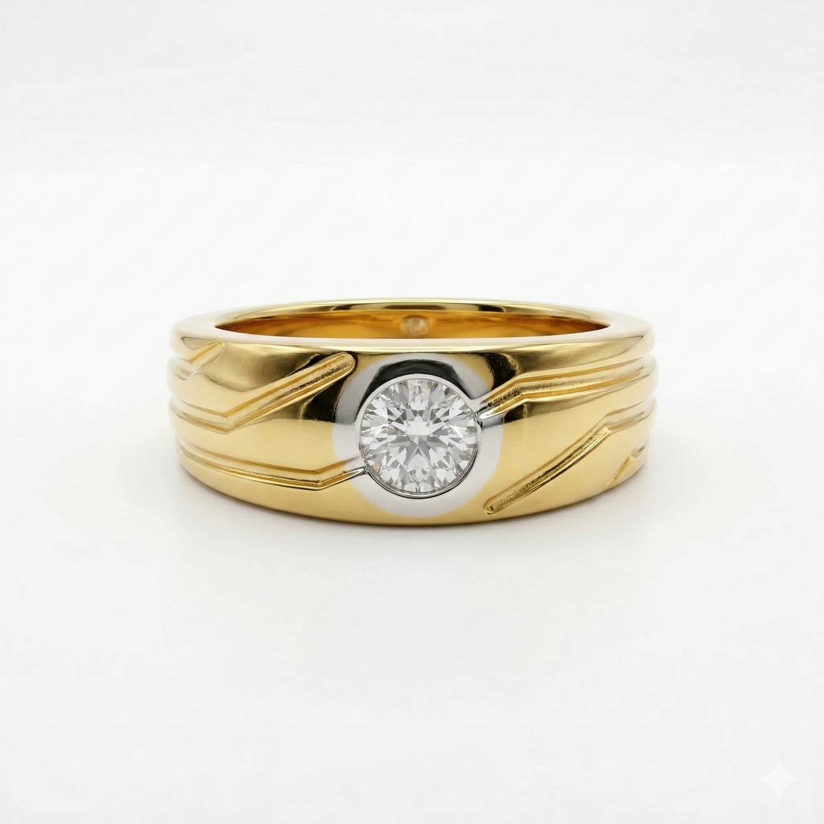 Round Cut Lab Grown Diamond Men's 18K Yellow Gold Ring