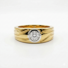 Round Cut Lab Grown Diamond Men's 18K Yellow Gold Ring