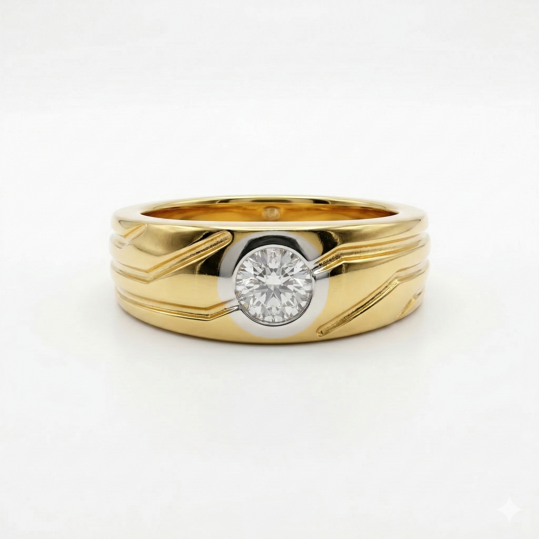 Round Cut Moissanite Diamond Men's Sterling Silver Ring
