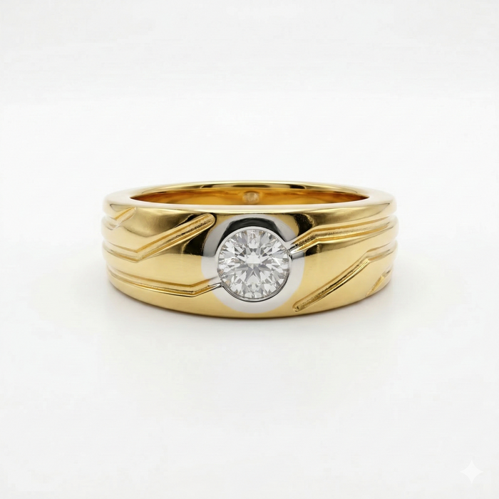 Round Cut Moissanite Diamond Men's Sterling Silver Ring