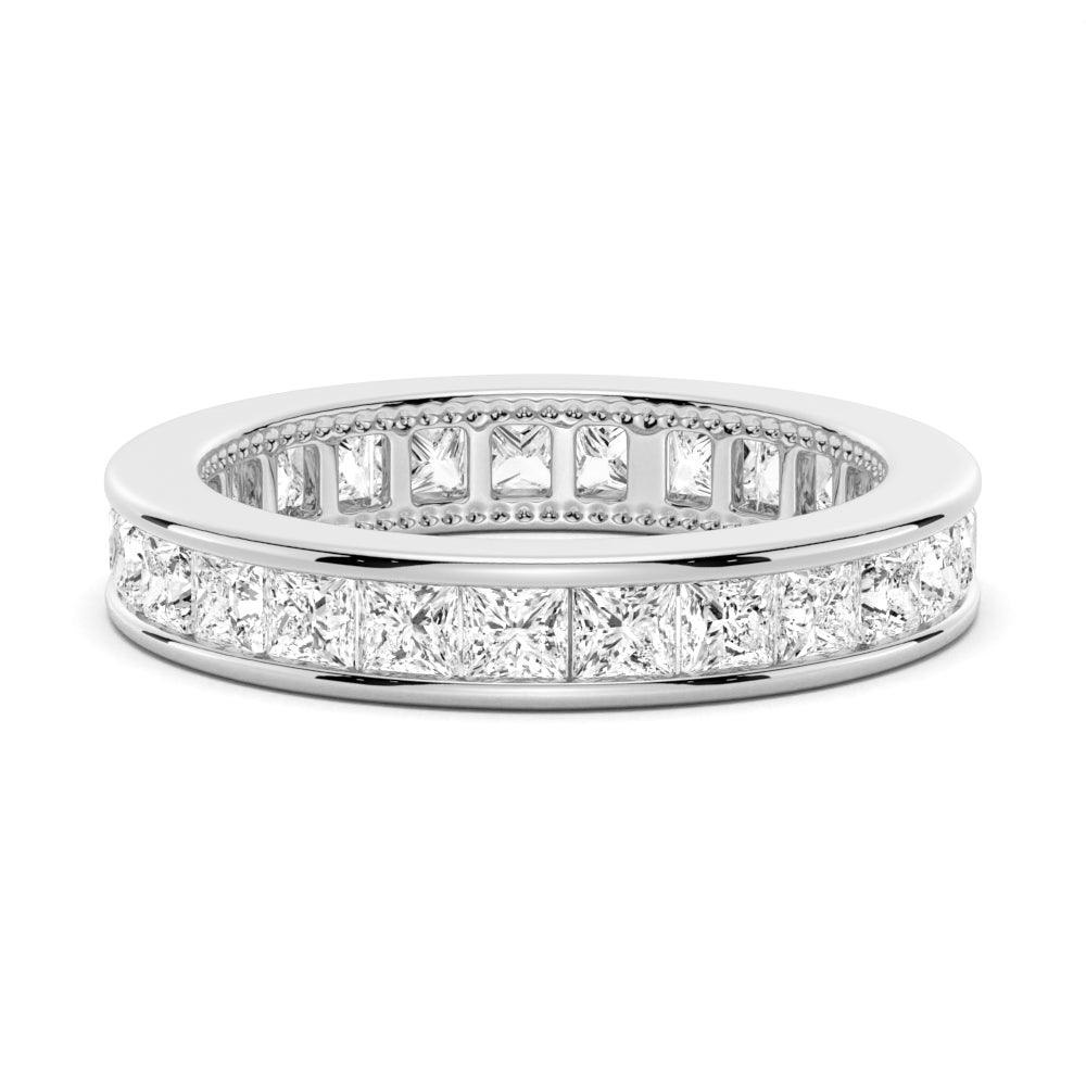 Channel Princess Cut Moissanite Diamond Eternity Band Sterling Silver Ring