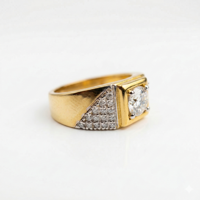 Round Cut Moissanite Diamond Men's 9K Gold Ring