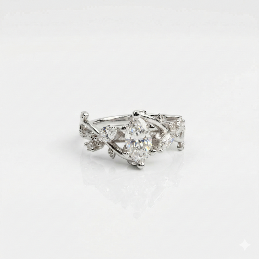 Marquise Cut Moissanite Diamond 9K Gold Engagement Ring