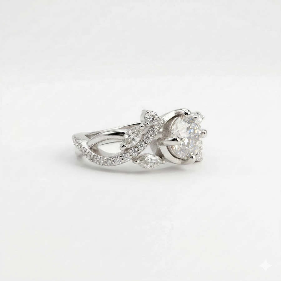 Round Cut Lab Grown Diamond Engagement 14K Gold Ring