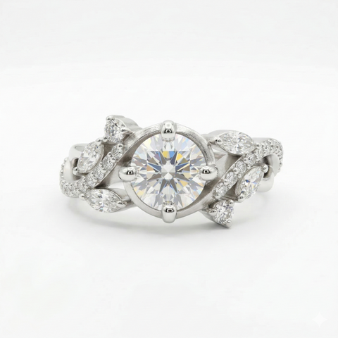 Round Cut Lab Grown Diamond Engagement 14K Gold Ring