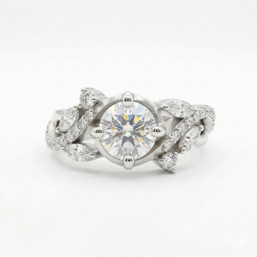 Round Cut Lab Grown Diamond Engagement 9K Gold Ring