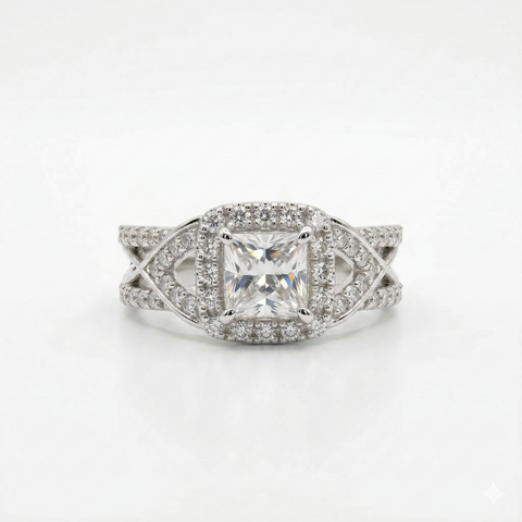 Princess & Round Cut Lab Grown Diamond 14K Gold Engagement Ring