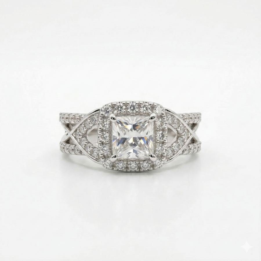 Princess & Round Cut Lab Grown Diamond 9K Gold Engagement Ring