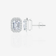 Emerald Cut Lab Grown Diamond Halo Stud 14k Gold Earrings