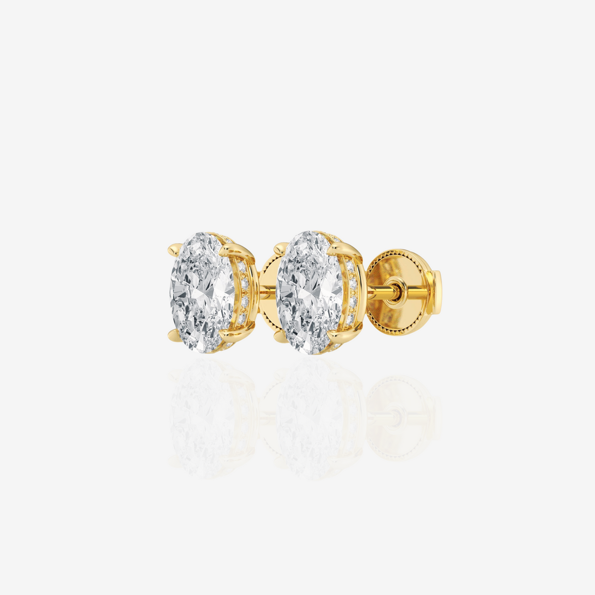 Oval Cut Moissanite Diamond Hidden Halo Stud 18k Gold Earrings