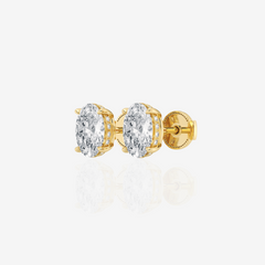 Oval Cut Moissanite Diamond Hidden Halo Stud 14k Gold Earrings