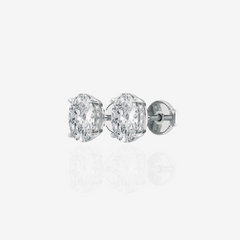 Oval Cut Moissanite Diamond Hidden Halo Stud 18k Gold Earrings