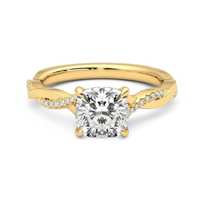 Cushion Cut Moissanite Diamond Twisted Engagement 14K Gold Ring