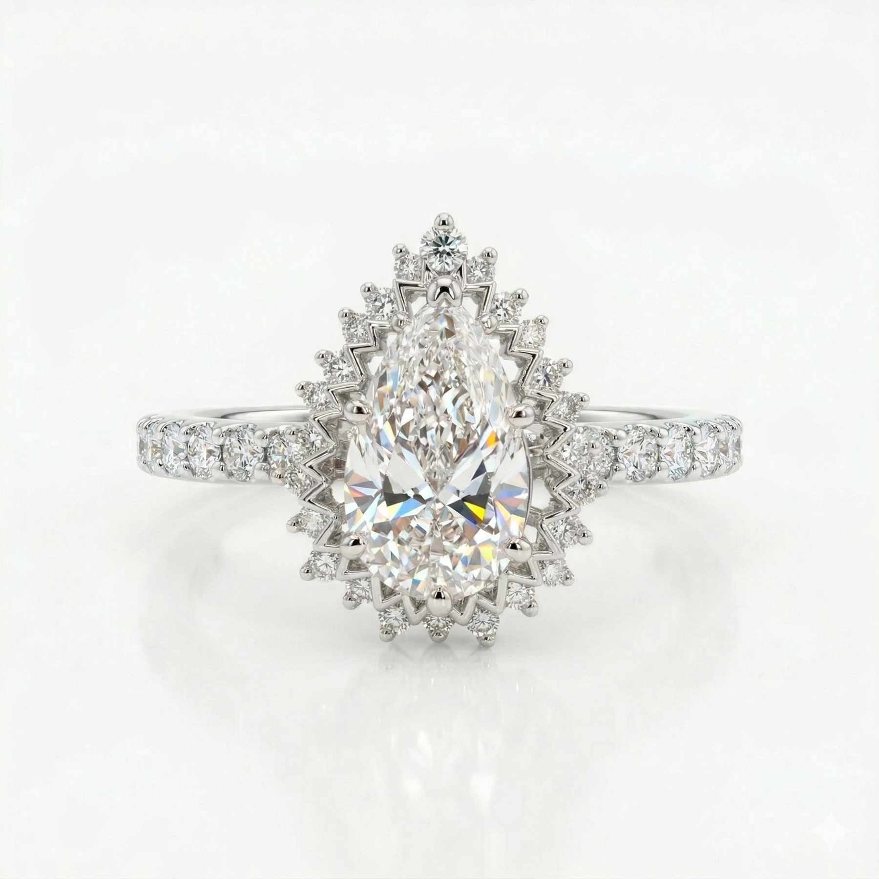 Halo Style Pear Cut Lab Grown Diamond 9K Gold Engagement Ring