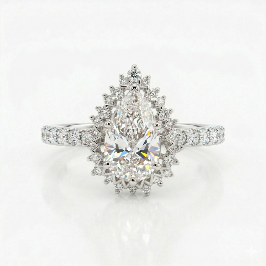 Halo Style Pear Cut Lab Grown Diamond 9K Gold Engagement Ring