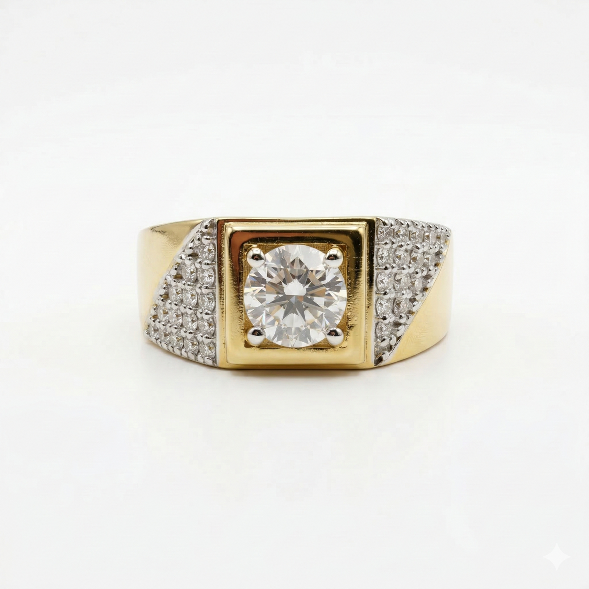 Round Cut Moissanite Diamond Men's 9K Gold Ring