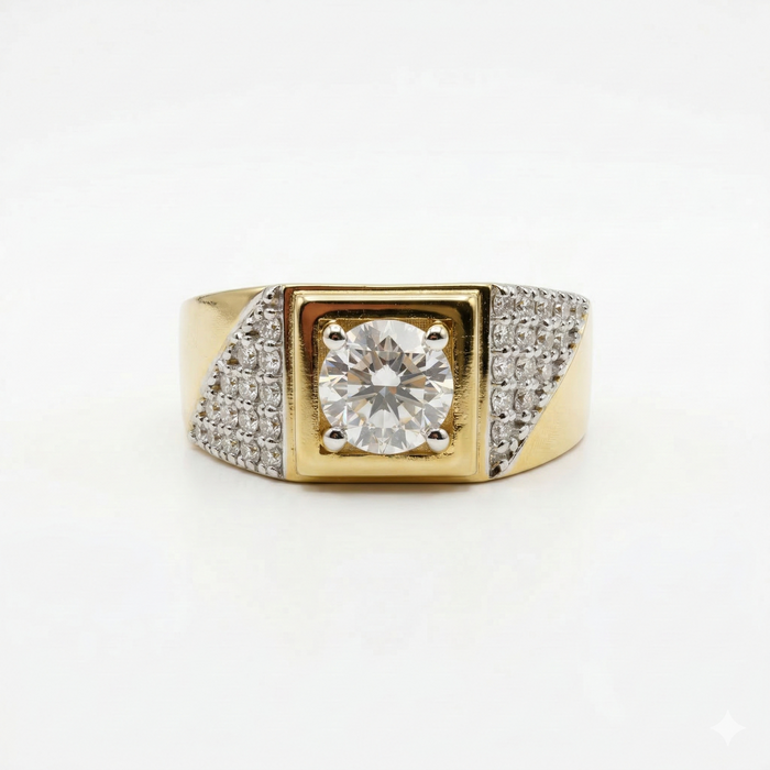 Round Cut Lab Grown Diamond Men's 14K Yellow Gold Ring