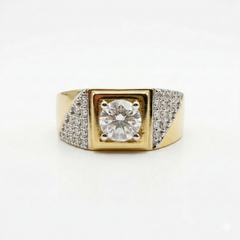 Round Cut Lab Grown Diamond Men's 9K Yellow Gold Ring