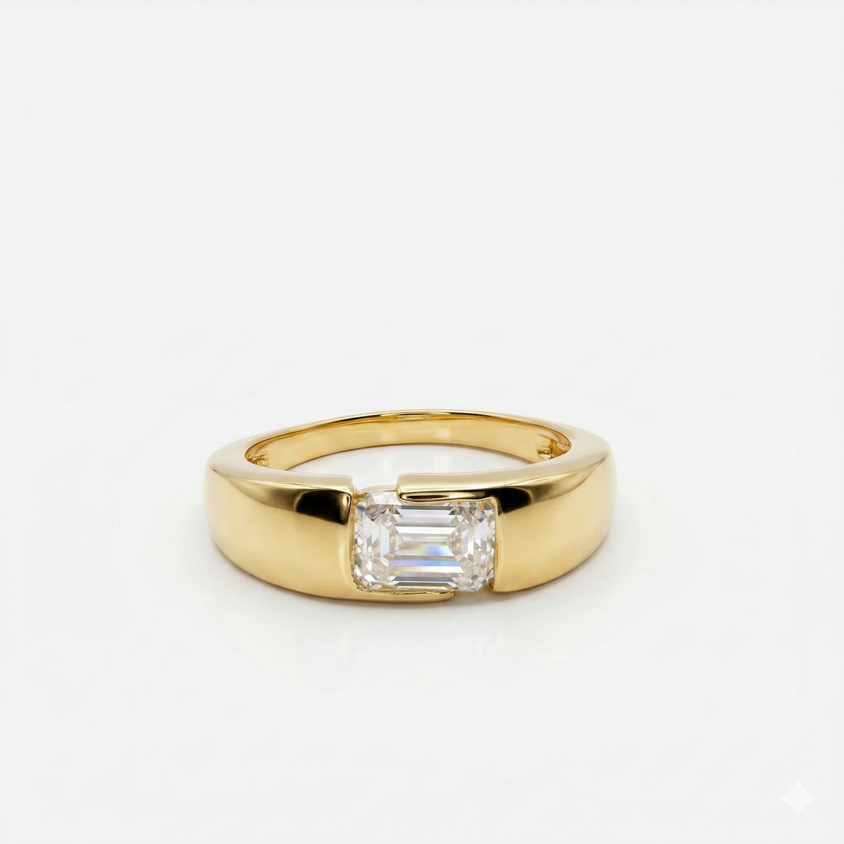 Emerald Cut Lab Grown Diamond Men's 9K Yellow Gold Ring