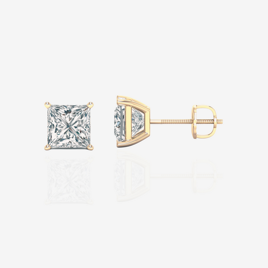 Princess Cut Moissanite Diamond Stud Sterling Silver Earrings