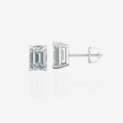 Emerald Cut Moissanite Diamond Certified Stud 14k Gold Earrings