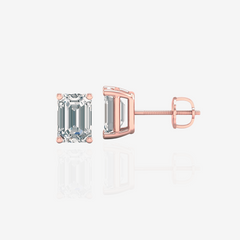 Emerald Cut Moissanite Diamond Certified Stud Sterling Silver Earrings