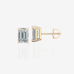 Emerald Cut Moissanite Diamond Certified Stud 18k Gold Earrings