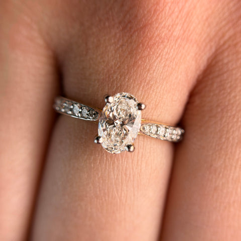 Classic Halo Oval Cut Lab Grown Diamond 14K Gold Ring
