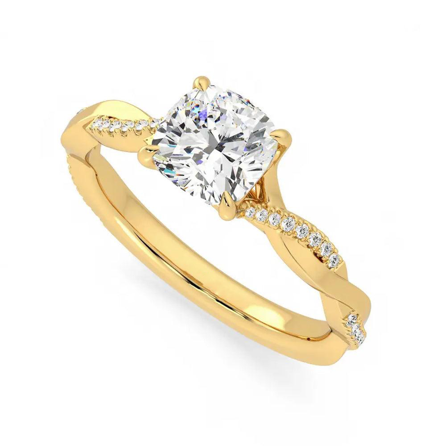 Cushion Cut Moissanite Diamond Twisted Engagement Sterling Silver Ring