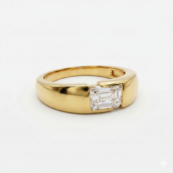 Emerald Cut Lab Grown Diamond Men's 14K Yellow Gold Ring