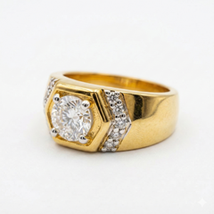Round Cut Lab Grown Diamond Men's 14K Yellow Gold Ring