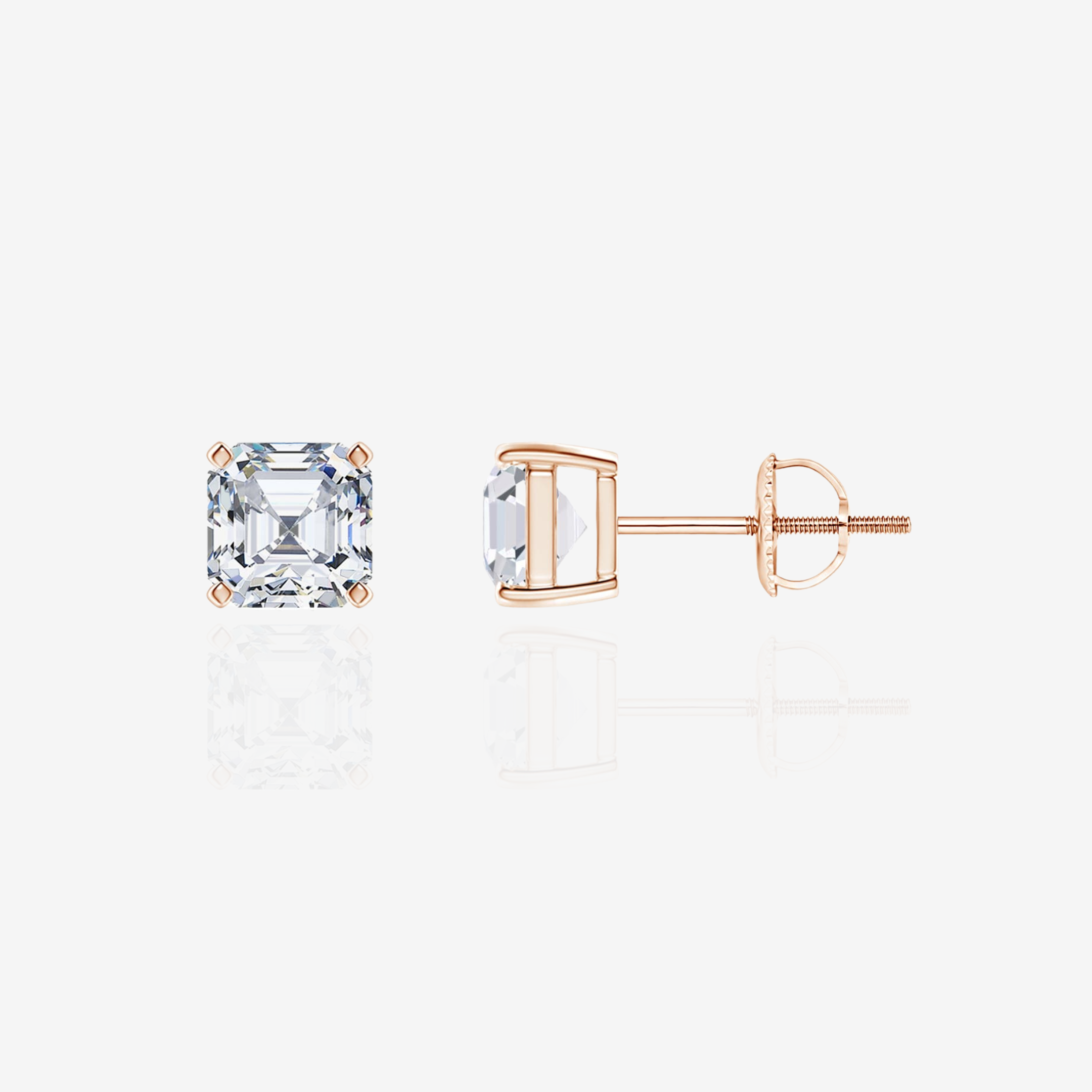 Asscher Cut Moissanite Diamond Stud Sterling Silver Earrings