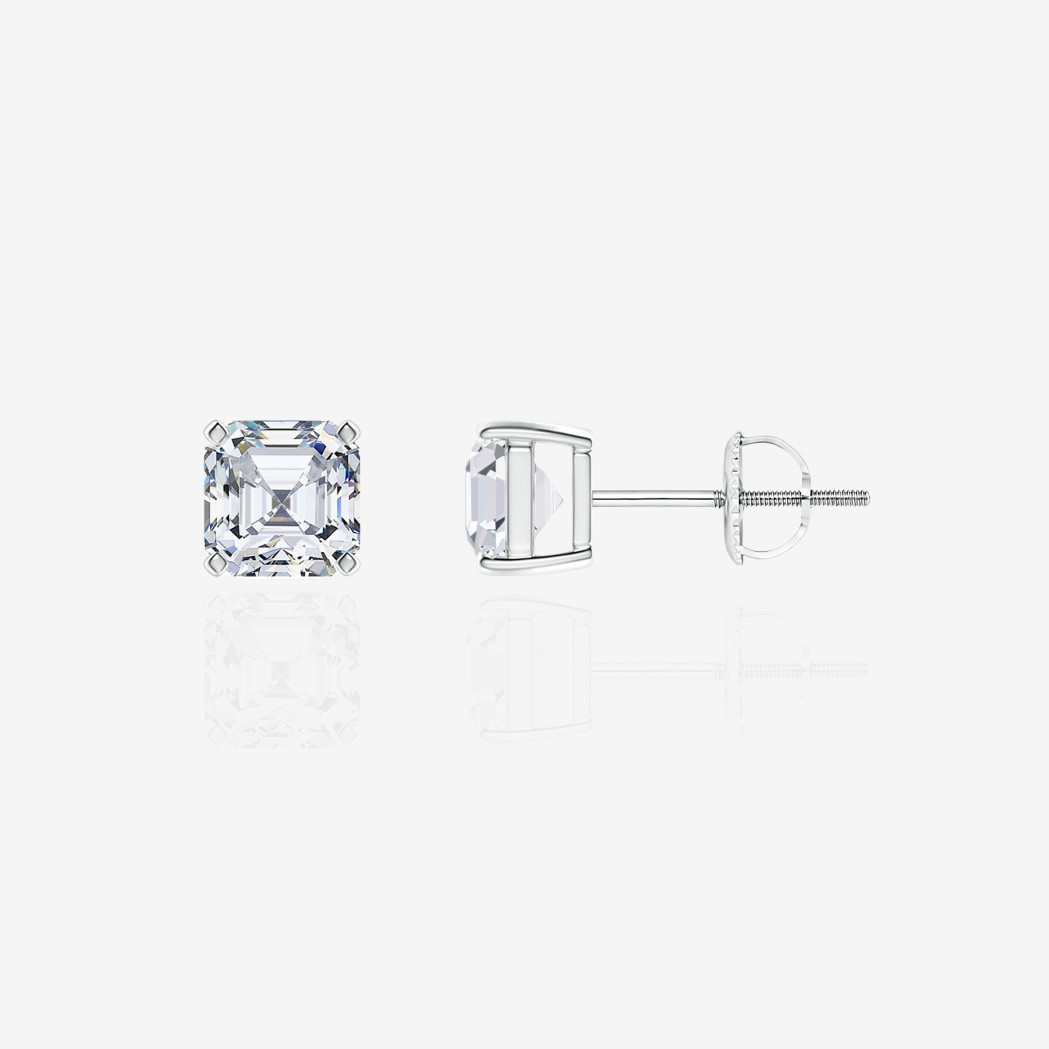 Asscher Cut Moissanite Diamond Stud 14k Gold Earrings